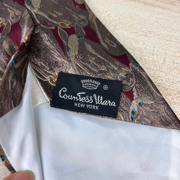Vintage Countess Mara Horse Tie 90's Novelty Design Animal Red Brown Necktie CM - Picture 5 of 5